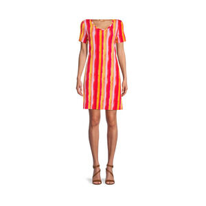 The Pioneer Woman Dress Scoop Neck with Short Sleeves Sunset Stripe Size 2X